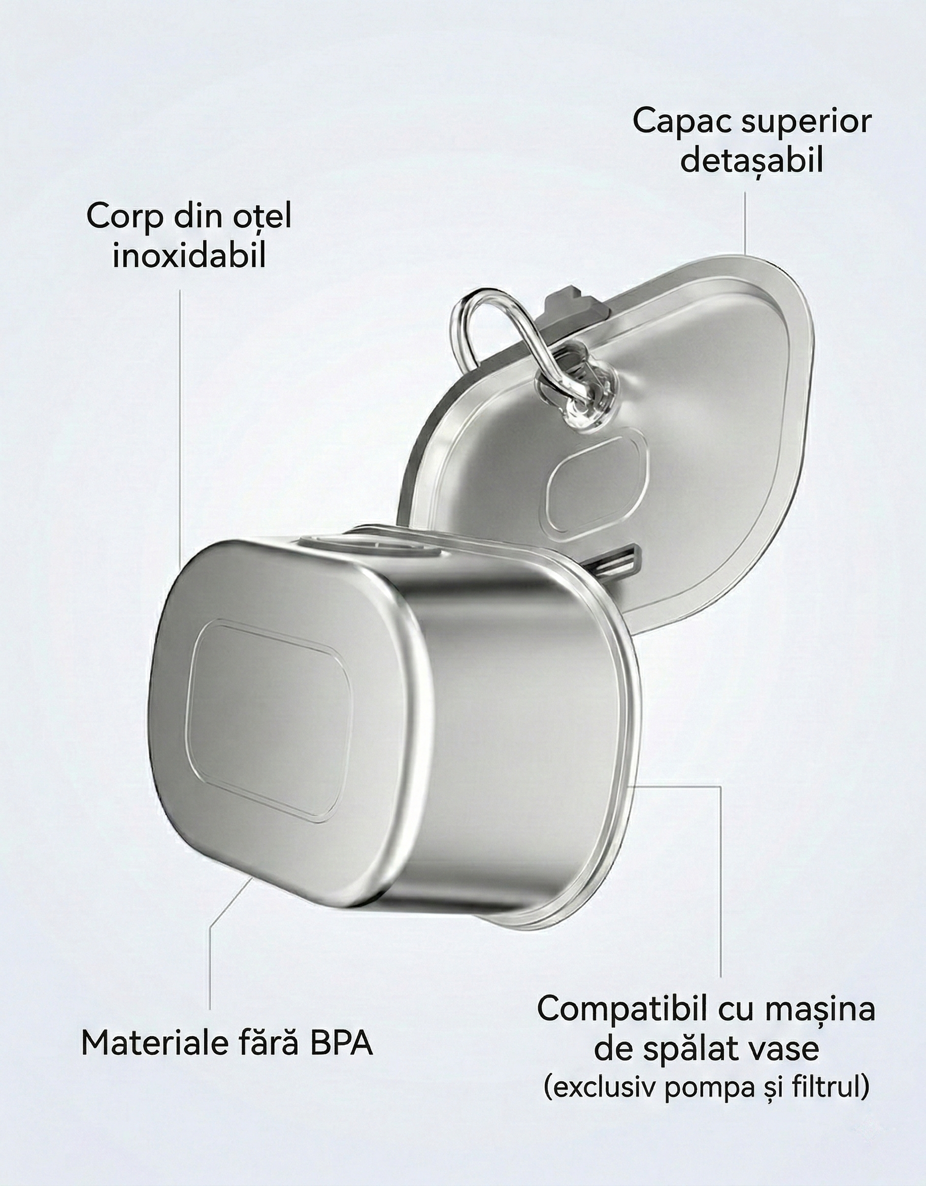 Fântână automată pentru pisici (3.2L, Inox, Robinet)