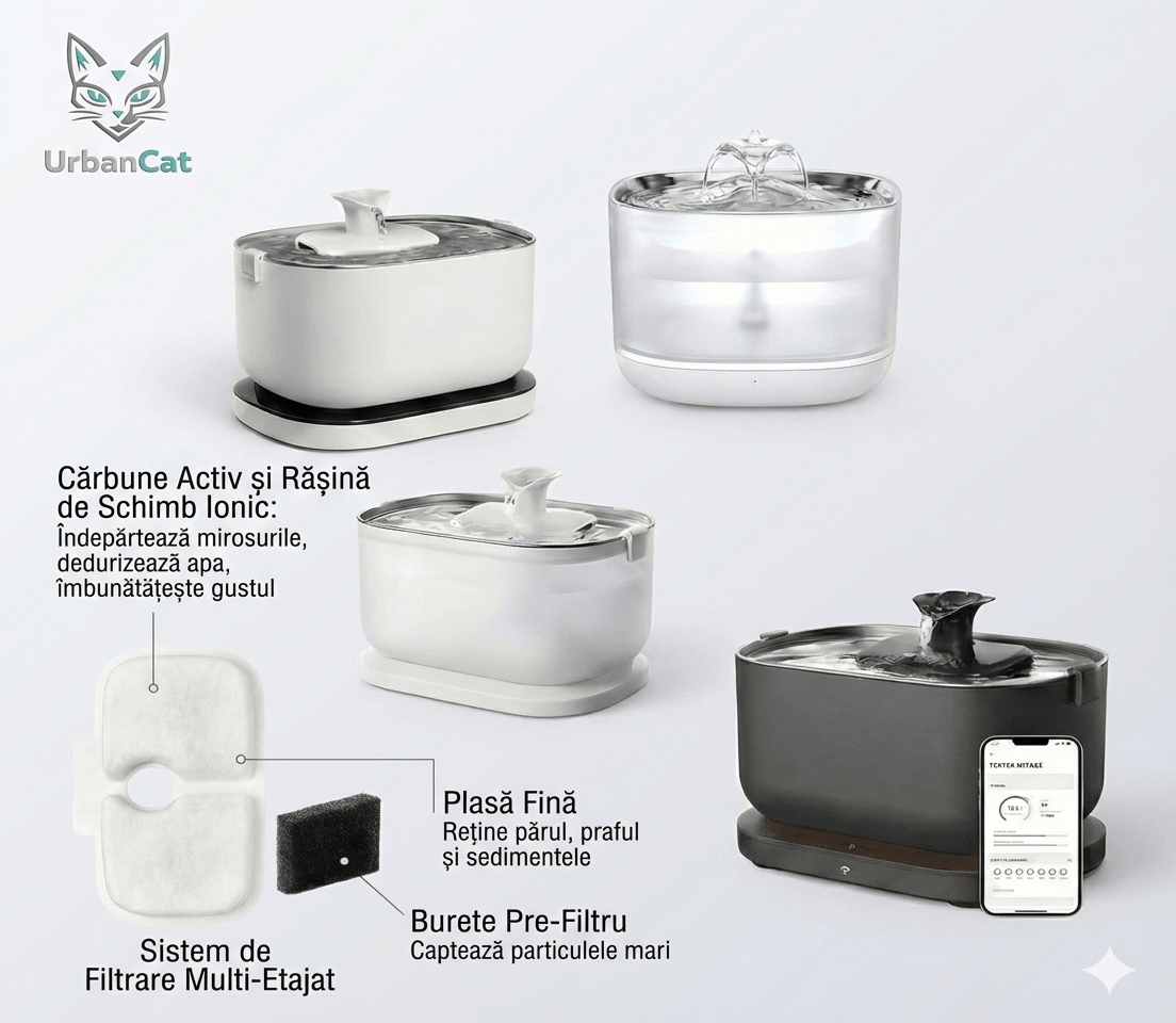 Filtru fantana pisici oval mic 9.5x5.8 cm carbune activ cocos UrbanCat