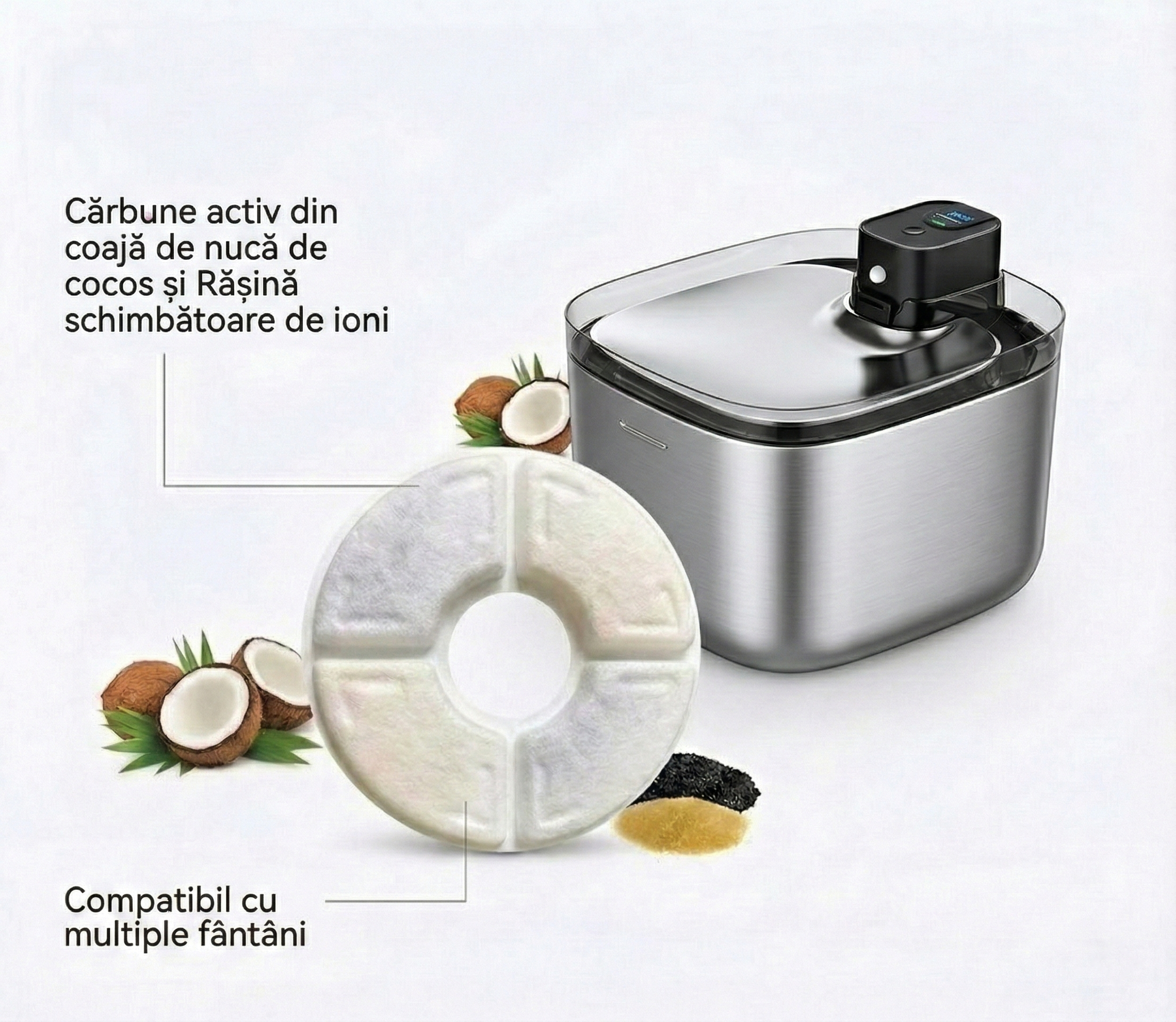 Filtru fantana pisici rotund carbune activ cocos rasina ionica UrbanCat